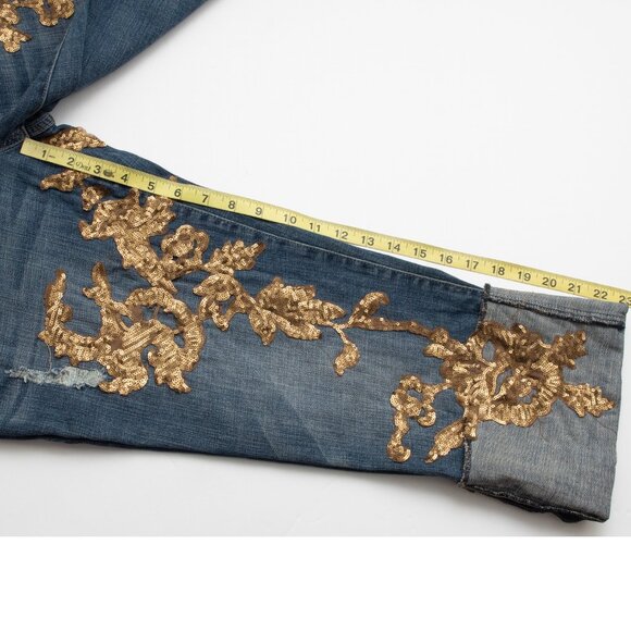 Anthropologie Pilcro Hyphen Jeans Gold Sequins Cropped Cuff Size 29 Petite - Picture 6 of 8